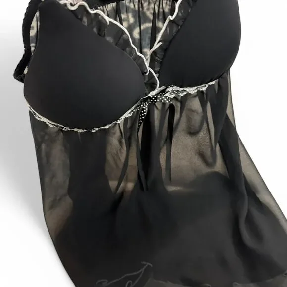 Black lace sheer babydoll top | Y2K Polka dots | Outerwear or Lingerie | S - Picture 3 of 8